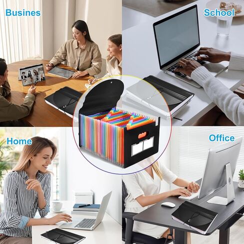 Accordion File Organizer 12 Pockets Expanding File Folders with Color Labels,Portable Storage Monthly Bill Receipt Black Vertical Document Organizer Desktop, Letter/A4 Size for Office,School and Home in Saudi Arabia