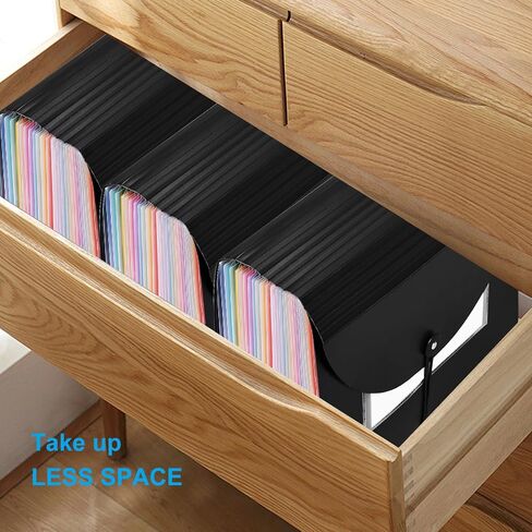 Accordion File Organizer 12 Pockets Expanding File Folders with Color Labels,Portable Storage Monthly Bill Receipt Black Vertical Document Organizer Desktop, Letter/A4 Size for Office,School and Home in Saudi Arabia