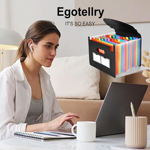 Accordion File Organizer 12 Pockets Expanding File Folders with Color Labels,Portable Storage Monthly Bill Receipt Black Vertical Document Organizer Desktop, Letter/A4 Size for Office,School and Home in Saudi Arabia