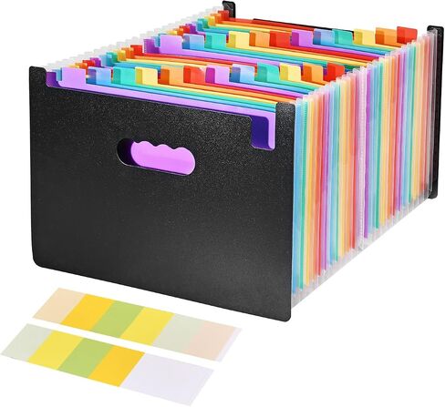 Accordion File Organizer 12 Pockets Expanding File Folders with Color Labels,Portable Storage Monthly Bill Receipt Black Vertical Document Organizer Desktop, Letter/A4 Size for Office,School and Home in Saudi Arabia