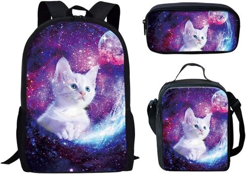 3 in 1 Black Cat Animal Print Backpack Set with Lunch Box and Pencil Case in Saudi Arabia