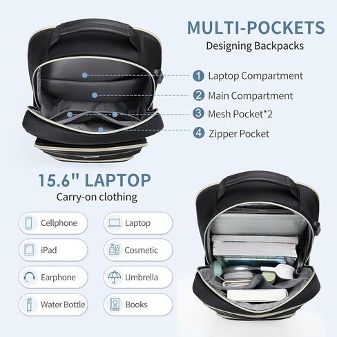 حقيبة ظهر للكمبيوتر المحمول للسفر للنساء والرجال: حقائب عمل مقاس 15.6 بوصة مع منفذ USB وحقائب سفر ذات سعة كبيرة ومقاومة للماء وحقيبة ظهر للكمبيوتر المحمول وحقائب نهارية كاجوال لمدرس ممرضة الكلية in Kuwait