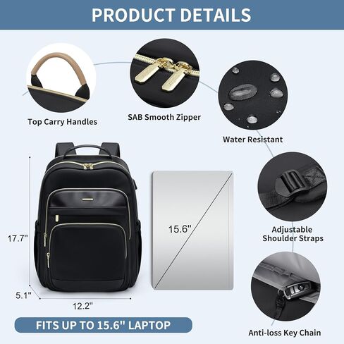 حقيبة ظهر للكمبيوتر المحمول للسفر للنساء والرجال: حقائب عمل مقاس 15.6 بوصة مع منفذ USB وحقائب سفر ذات سعة كبيرة ومقاومة للماء وحقيبة ظهر للكمبيوتر المحمول وحقائب نهارية كاجوال لمدرس ممرضة الكلية in Kuwait