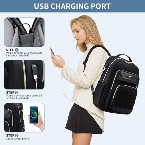 حقيبة ظهر للكمبيوتر المحمول للسفر للنساء والرجال: حقائب عمل مقاس 15.6 بوصة مع منفذ USB وحقائب سفر ذات سعة كبيرة ومقاومة للماء وحقيبة ظهر للكمبيوتر المحمول وحقائب نهارية كاجوال لمدرس ممرضة الكلية in Kuwait