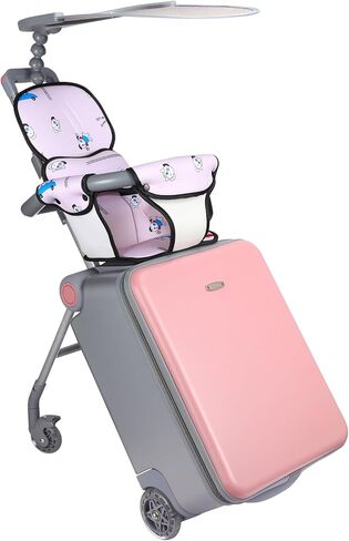 20 Inch Carry on Luggage with Seat for Kids Expandable Ride on Suitcase with Spinner Wheels and Locks for Travel (Pink,Sunshade Style) in Saudi Arabia