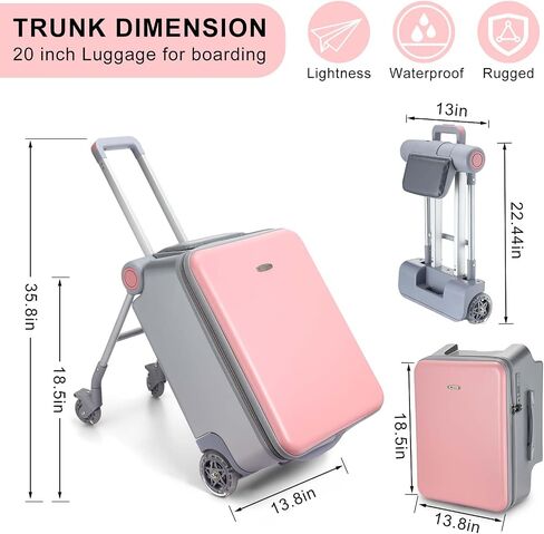 20 Inch Carry on Luggage with Seat for Kids Expandable Ride on Suitcase with Spinner Wheels and Locks for Travel (Pink,Sunshade Style) in Saudi Arabia