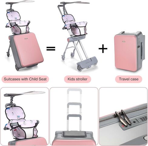 20 Inch Carry on Luggage with Seat for Kids Expandable Ride on Suitcase with Spinner Wheels and Locks for Travel (Pink,Sunshade Style) in Saudi Arabia