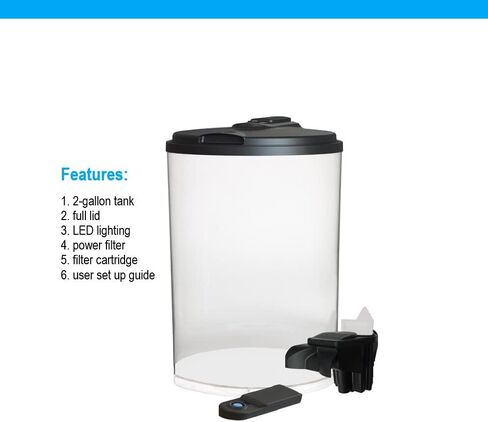 Koller Products AquaView 2-Gallon Plastic 360 Aquarium with Power Filter & LED Lighting for Tropical Fish - Betta Fish in Saudi Arabia