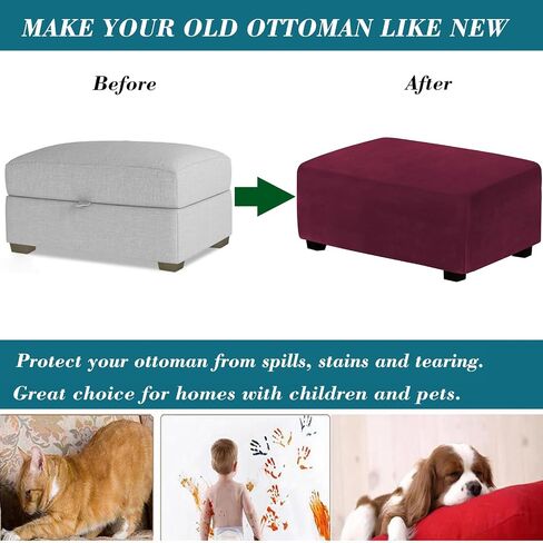 Ottoman Cover Rectangle,Stretch Velvet Ottoman Covers Thick Ottoman Covers Slipcover Rectangle Ottoman Slipcovers Soft Storage Ottoman Foot Rest Cover with Elastic Bottom Red Large in Saudi Arabia