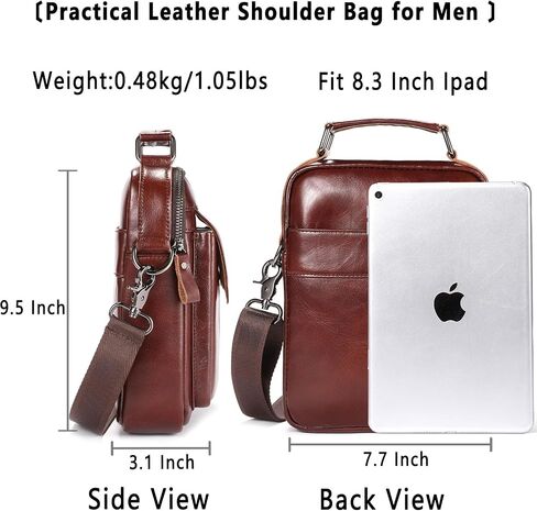 Leather Shoulder Bag for Men Casual Crossbody Bag Travel Vintage Messenger Bag Multi-function Handbag Satchel in Kuwait