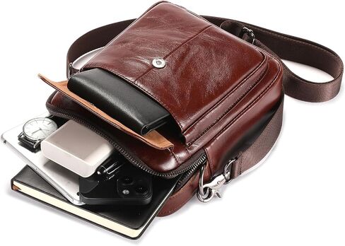 Leather Shoulder Bag for Men Casual Crossbody Bag Travel Vintage Messenger Bag Multi-function Handbag Satchel in Kuwait