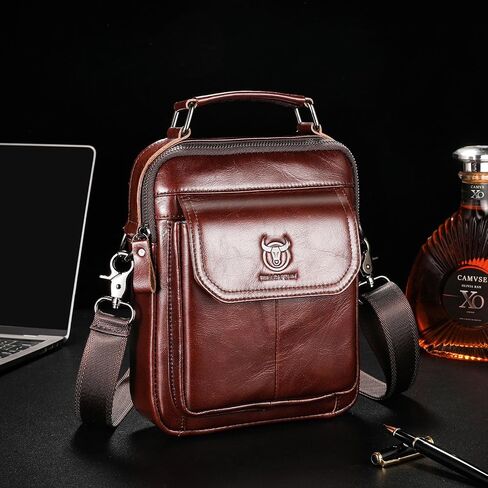 Leather Shoulder Bag for Men Casual Crossbody Bag Travel Vintage Messenger Bag Multi-function Handbag Satchel in Kuwait