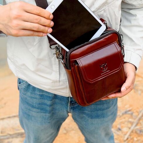 Leather Shoulder Bag for Men Casual Crossbody Bag Travel Vintage Messenger Bag Multi-function Handbag Satchel in Kuwait