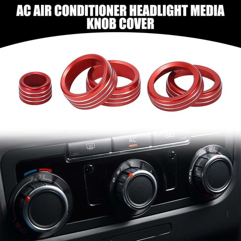 AC Air Conditioner Headlight Media Volume Control Switch Knob Cover - Car Interior Trim - for Chevrolet Silverado 22-23 Aluminum Alloy Red - 5 Pcs in Kuwait