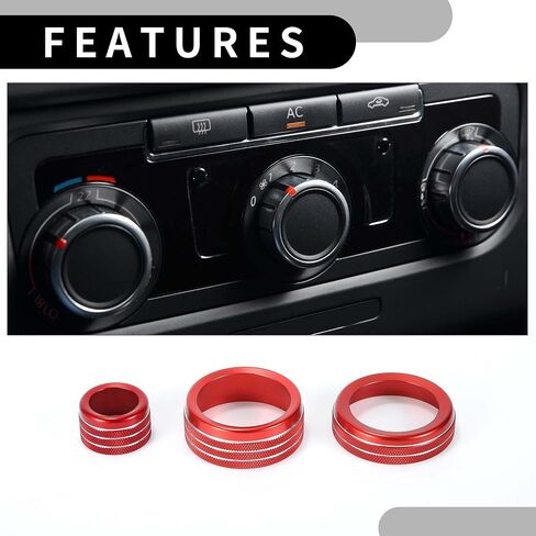 AC Air Conditioner Headlight Media Volume Control Switch Knob Cover - Car Interior Trim - for Chevrolet Silverado 22-23 Aluminum Alloy Red - 5 Pcs in Kuwait