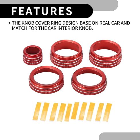 AC Air Conditioner Headlight Media Volume Control Switch Knob Cover - Car Interior Trim - for Chevrolet Silverado 22-23 Aluminum Alloy Red - 5 Pcs in Kuwait