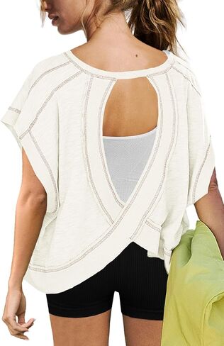ReachMe Womens Open Back Workout Tops Athletic Backless Cropped T-shirts Short Sleeve Gym Yoga Shirts in Saudi Arabia