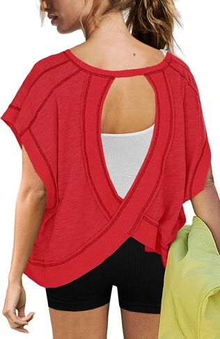ReachMe Womens Open Back Workout Tops Athletic Backless Cropped T-shirts Short Sleeve Gym Yoga Shirts in Saudi Arabia