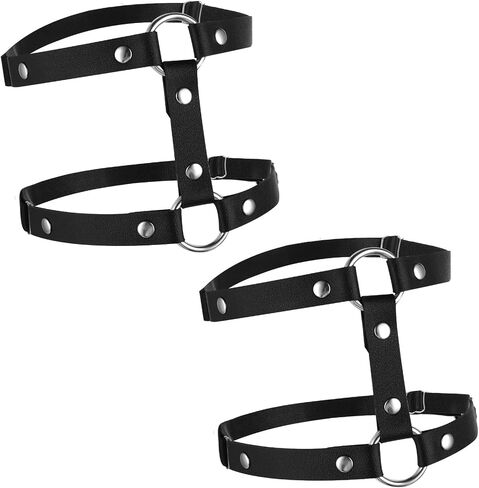 Giantree Leather Leg Harness, Adjustable Elastice 2 Rows Leather Leg Belt Ring Body Harness, Black Punk Garters Belts Thigh Holster Strap Club Halloween Body Chain Accessories Jewelry for Women in Saudi Arabia
