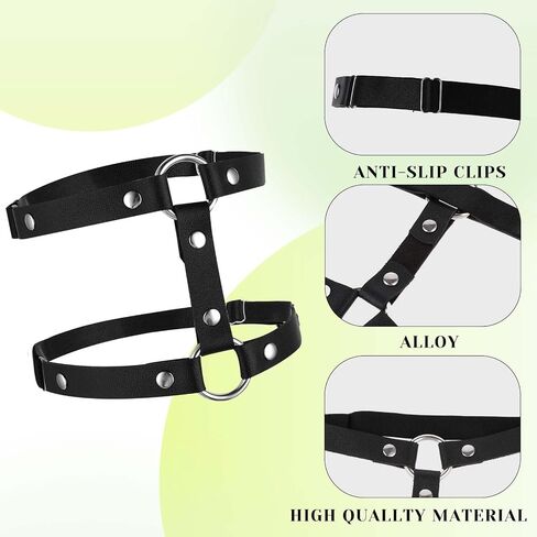 Giantree Leather Leg Harness, Adjustable Elastice 2 Rows Leather Leg Belt Ring Body Harness, Black Punk Garters Belts Thigh Holster Strap Club Halloween Body Chain Accessories Jewelry for Women in Saudi Arabia