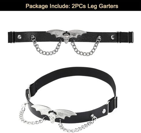 2PCs Adjustable Skull Bat Wing Leg Garter, Elastic Punk Thigh Garters with Chains for Women Parties, Black in Saudi Arabia