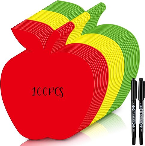 100 قطعة من Qilery 100 قطعة من ورق التفاح الكبير مقاس 6 بوصات مع قطعتين من أقلام التحديد ولوحة إعلانات الفصل الدراسي من Apple وقصاصات العودة إلى المدرسة مقطوعة بالقالب للمعلمين في الخريف لتزيين حفلات الحرف اليدوية in Saudi Arabia