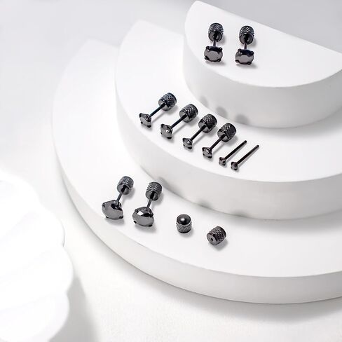 316L Surgical Stainless Steel Threadless Flat Back Earrings 2-6mm Hypoallergenic CZ Cartilage Earrings Studs Set Push-in Flat Back Stud Earrings Tragus Helix Piercing Jewelry for Women and Men in Saudi Arabia