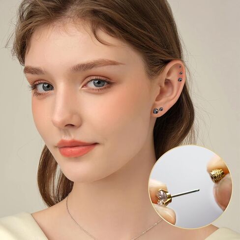 316L Surgical Stainless Steel Threadless Flat Back Earrings 2-6mm Hypoallergenic CZ Cartilage Earrings Studs Set Push-in Flat Back Stud Earrings Tragus Helix Piercing Jewelry for Women and Men in Saudi Arabia
