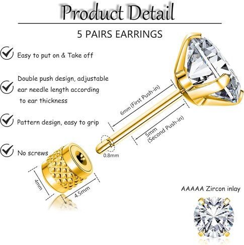 316L Surgical Stainless Steel Threadless Flat Back Earrings 2-6mm Hypoallergenic CZ Cartilage Earrings Studs Set Push-in Flat Back Stud Earrings Tragus Helix Piercing Jewelry for Women and Men in Saudi Arabia
