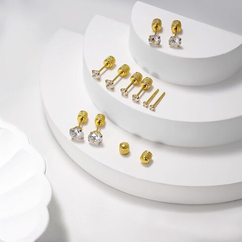 316L Surgical Stainless Steel Threadless Flat Back Earrings 2-6mm Hypoallergenic CZ Cartilage Earrings Studs Set Push-in Flat Back Stud Earrings Tragus Helix Piercing Jewelry for Women and Men in Saudi Arabia