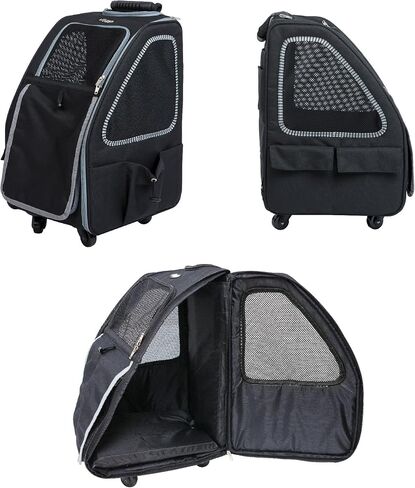 Petique 5-in-1 PET Carrier, Features: Rolling, Top Handle, Backpack, Luggage Attachment, Car Seat All in ONE for Small to Medium Dog, Cat, Bunny, Supports Pets up to 25LBS - Pepper in Saudi Arabia