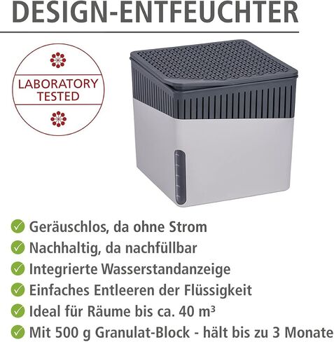 WENKO Portable Dehumidifier Cube Design, Compact and Rechargeable Dehumidifier for Bathroom, Closet, Bedroom, Garage, Covers up to 2800 Cubic Feet, 2.2lbs, Gray, 6.18 x 6.5 x 6.5 in Saudi Arabia