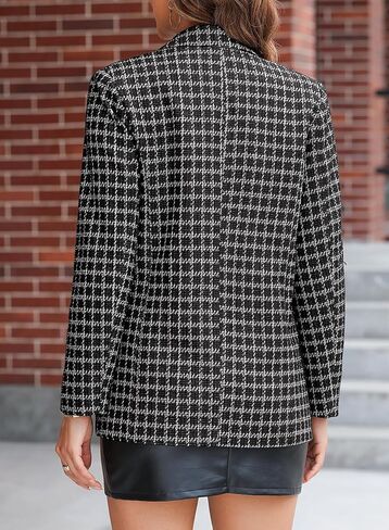 Happy Sailed Womens Tweed Blazers Casual Jackets Long Sleeve Double Breasted Open Front Plaid Blazer Jackets Work Suits in Saudi Arabia