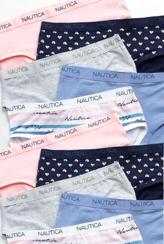 ملابس داخلية قصيرة للفتيات من Nautica - 10 قطع ملابس داخلية كاجوال قابلة للتمدد وحزام خصر متوسط ​​الخصر - ملابس داخلية قطنية للفتيات (4-12)، مقاس 7-8، وردي/مطبوع/رمادي منقط/أزرق/مخطط in Saudi Arabia
