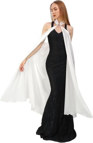 DAZCOS Chiffon Shawls Cape for Women Tulle Cloak Sheer for Evening Glamour Dresses Wedding Collared Halter Capelet in Kuwait