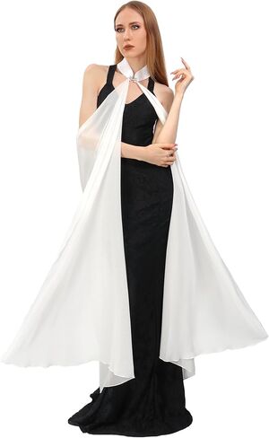 DAZCOS Chiffon Shawls Cape for Women Tulle Cloak Sheer for Evening Glamour Dresses Wedding Collared Halter Capelet in Kuwait