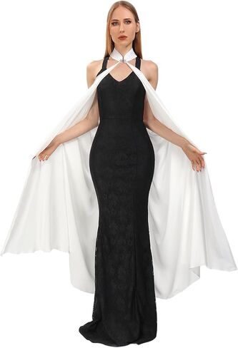 DAZCOS Chiffon Shawls Cape for Women Tulle Cloak Sheer for Evening Glamour Dresses Wedding Collared Halter Capelet in Kuwait