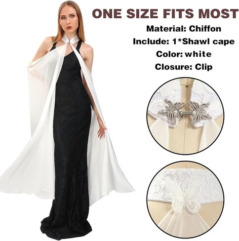 DAZCOS Chiffon Shawls Cape for Women Tulle Cloak Sheer for Evening Glamour Dresses Wedding Collared Halter Capelet in Kuwait