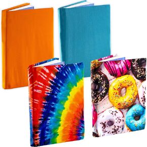 Easy Apply, Reusable Book Covers 4 Pk. Best Jumbo 9x11 Textbook Jackets for Back to School. Stretchable to Fit Most Large Hardcover Books. Perfect Fun, Washable Colors for Girls, Boys, Kids and Teens
