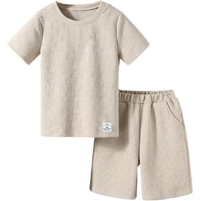 SweatyRocks Boy's 2 Piece Outfits Short Sleeve Crew Neck T Shirts and Shorts Clothing Sets