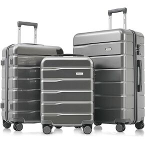 Merax 3 قطع ABS مجموعات الأمتعة الصلبة العجلات الدوارة حقيبة TSA، رمادي مشرق، 20/24/28 بوصة in Kuwait