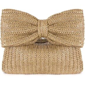 Straw Clutch Bag, Women Bow Purse, Summer Beach Woven Handbag, for Party Wedding Vocation 2024 New