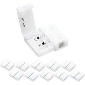 LightingWill 10pcs/Pack Strip to DC female plug Solderless Snap Down 2Pin Conductor LED Strip Connector for Quick Splitter Connection of 8mm Wide 3528 2835 Single Color Flex LED Strips