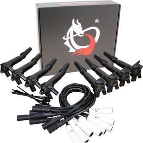 DRAGON FIRE PERFORMANCE Power Pack Complete With Ignition Coils and Low Ohm Ceramic Spark Plug Wires Compatible With 2010-2017 Ford F-150 SVT Raptor F-250 F-350 6.2L V8 Oem Fit Kit-1241