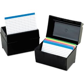 Oxford 01351 Plastic Index Card Flip Top File Box Holds 300 3 x 5 Cards, Matte Black (1 EA)