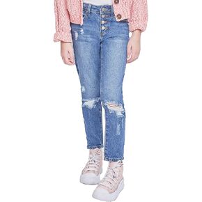 YMI Girls Selena Dream Button Fly Straight Leg Hybrid Jeans