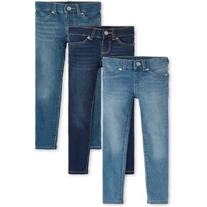 The Children's Place Girls' Stretch Denim Jeggings, 3 Pack, Vaile Wash