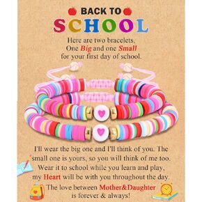 Back to School/First Day of School Bracelet Gifts, First Day of Kindergarten Preschool First/Second Grade Bracelet Gifts, Colorful Adjustable Rope Bracelet for Girls