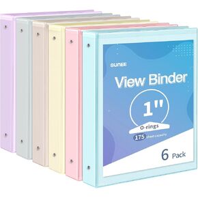 SUNEE 3 Ring Binder 1 Inch 6 Pack, Clear View Binder Three Ring PVC-Free (Fit 8.5x11 Inches) for School Binder or Office Binder Supplies, White Binder