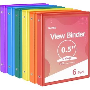 SUNEE 3 Ring Binder 1 Inch 6 Pack, Clear View Binder Three Ring PVC-Free (Fit 8.5x11 Inches) for School Binder or Office Binder Supplies, White Binder in Kuwait